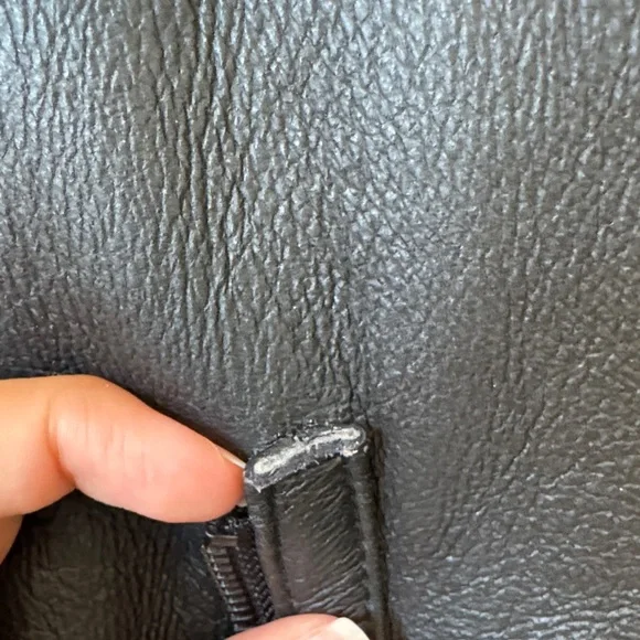 Alice + Olivia Black Leather Jacket with Cream Shearling Lapel - Picture 3 of 10